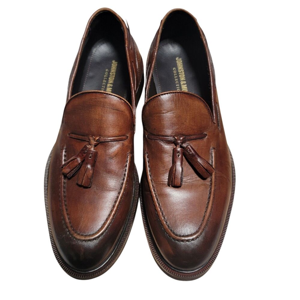 Johnston & Murphy Men’s 8 Brown Leather Tassel Loafers Vibram Sole Italy